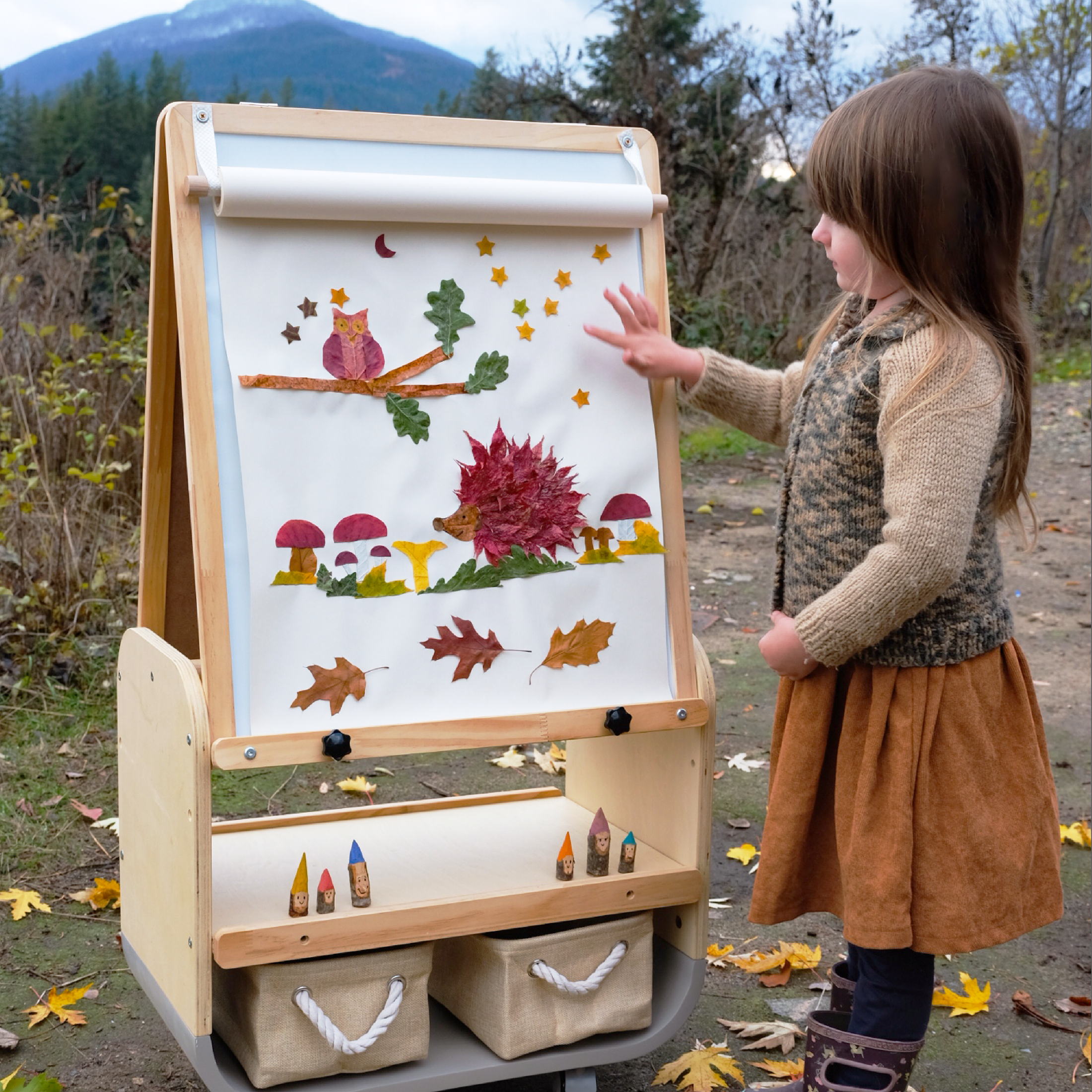 Chevalet d'art 3 en 1 pour enfants avec roulettes