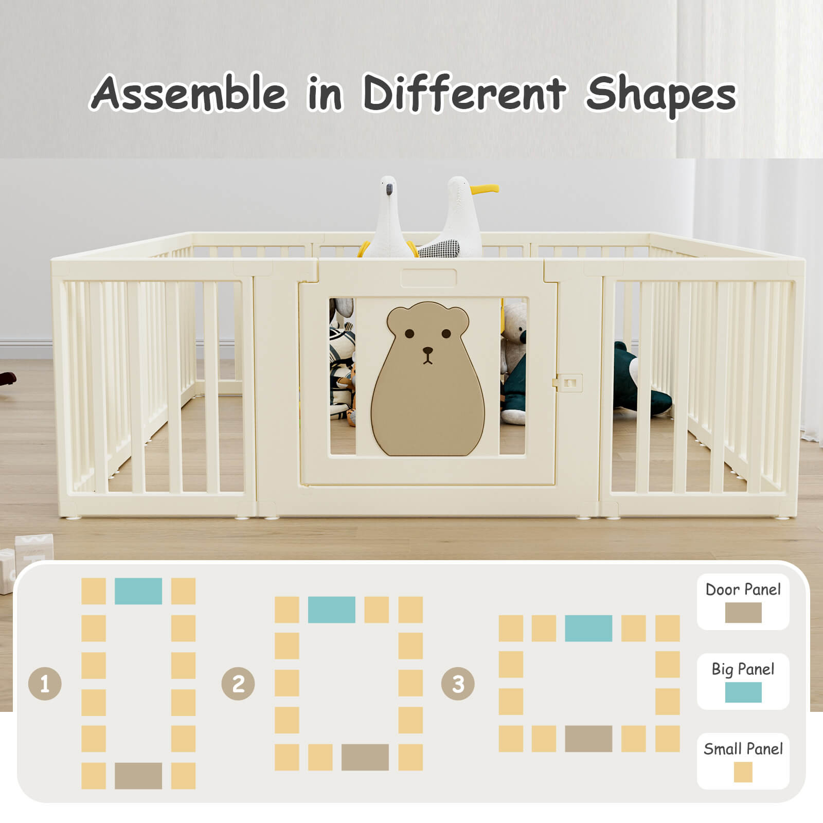 Tatayosi Foldable Playpen, Baby Safety Play Yard with 14-Panel and 1-Play  Mat, Beige P-DJ-107500 - The Home Depot