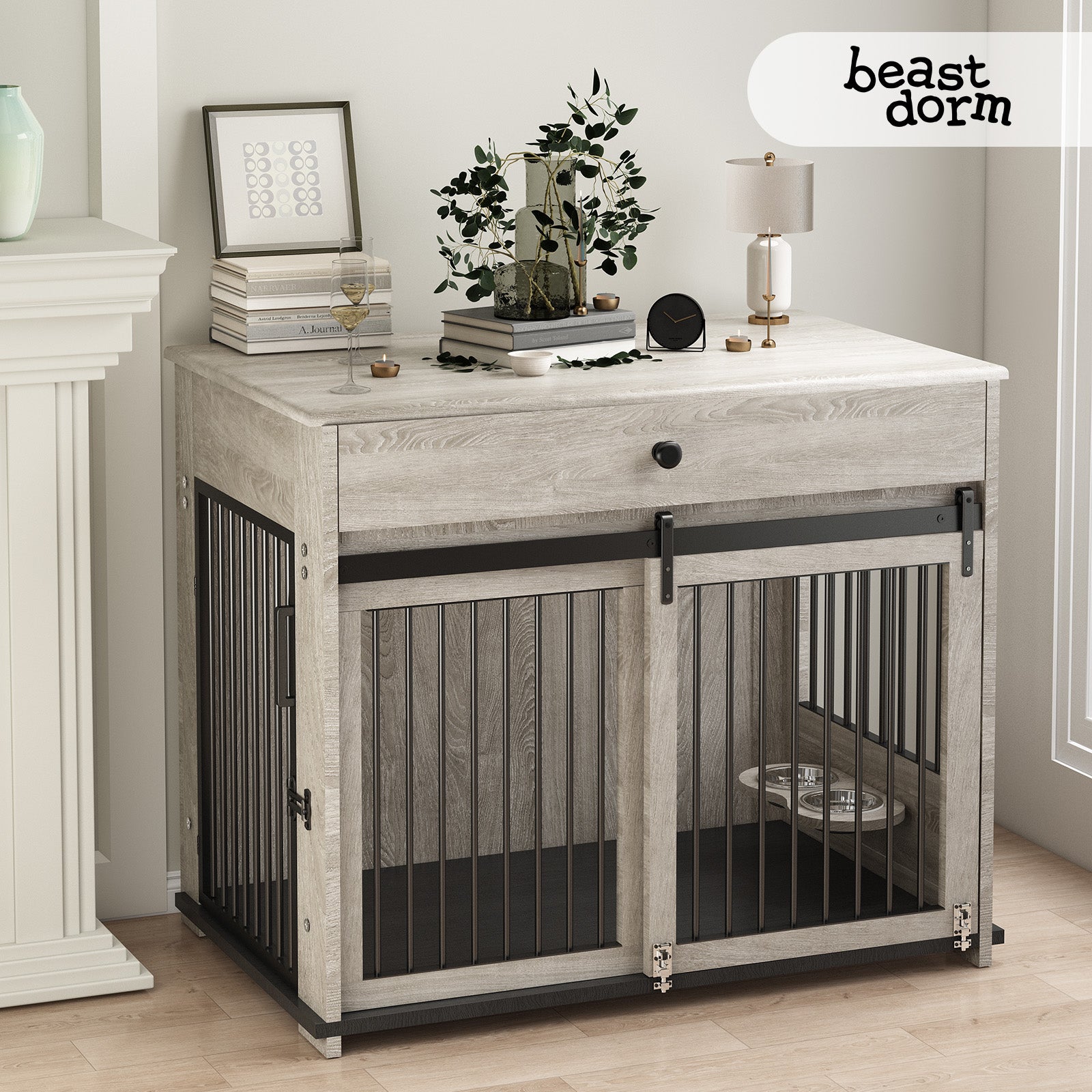 Cage pour chien à porte coulissante en métal Beastdorm Gris