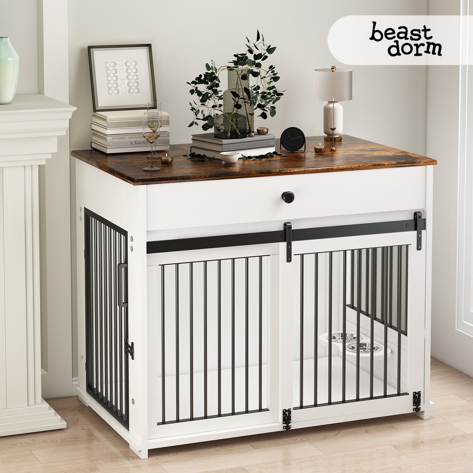 Cage pour chien à porte coulissante en métal Beastdorm Gris