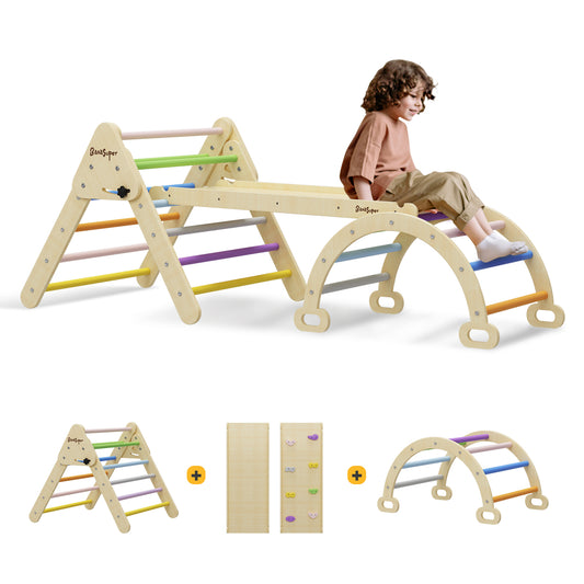 Colorful 3 in 1 Climbing Triangle Ladder with Ramp & Arch