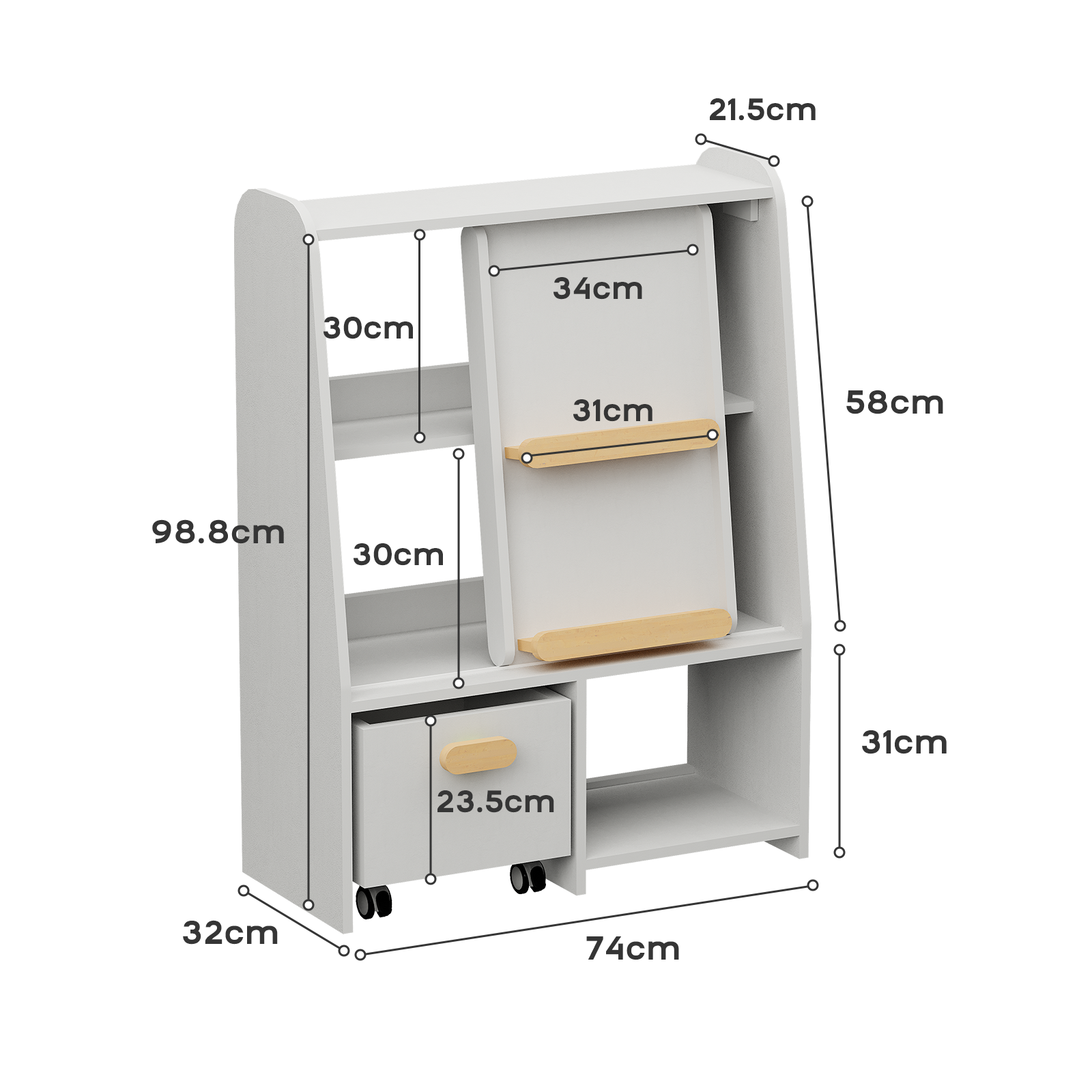 Bookcase With Movable Drawer and Sliding Door