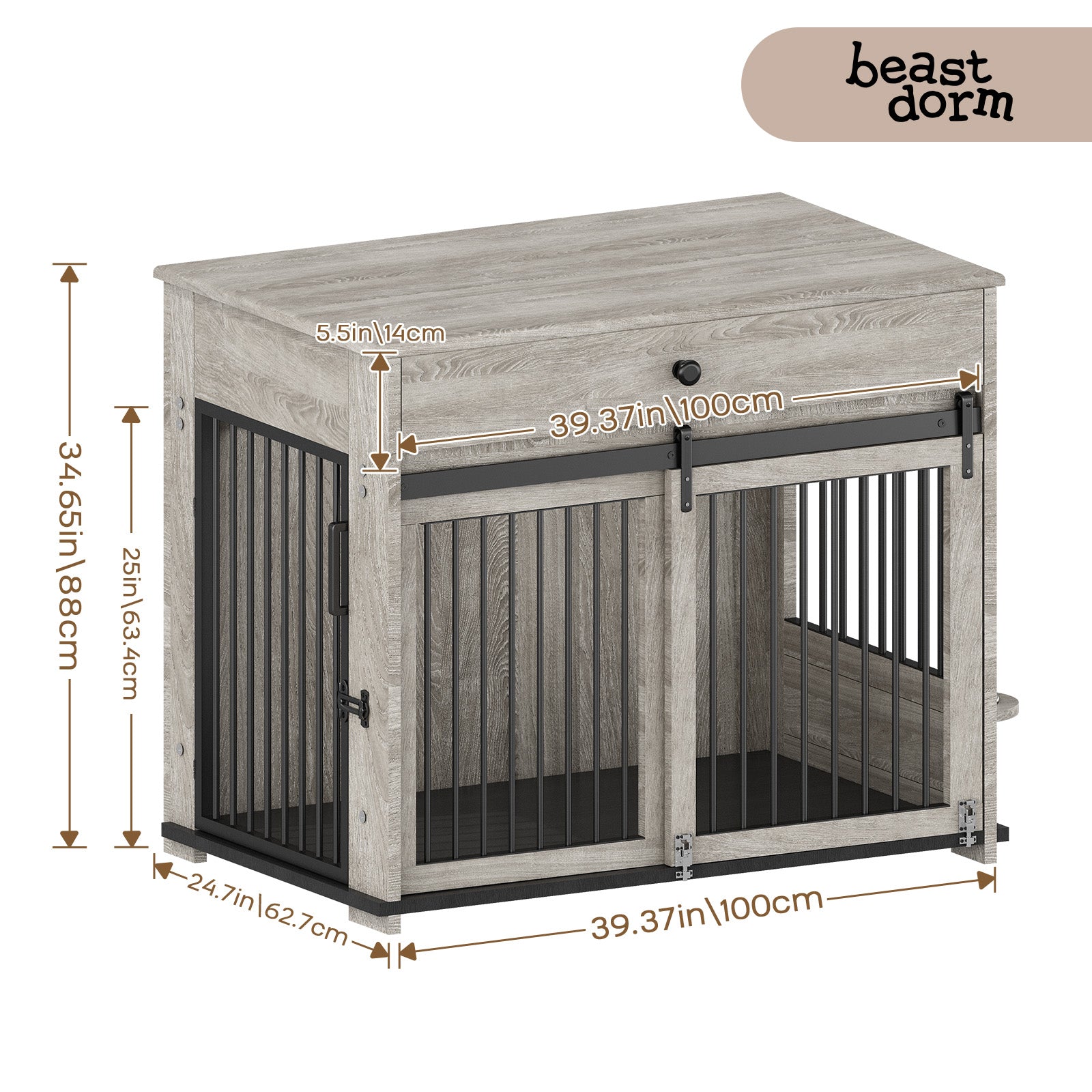 Cage pour chien à porte coulissante en métal Beastdorm Gris