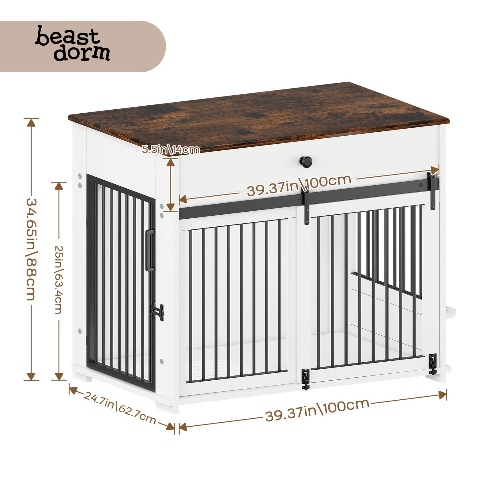 Cage pour chien à porte coulissante en métal Beastdorm Gris