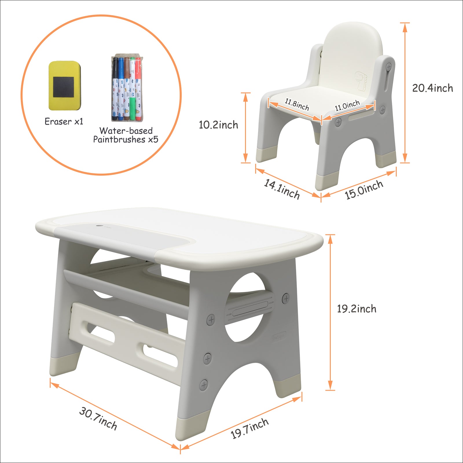 Kid's Drawing Table and Chair Set Gray