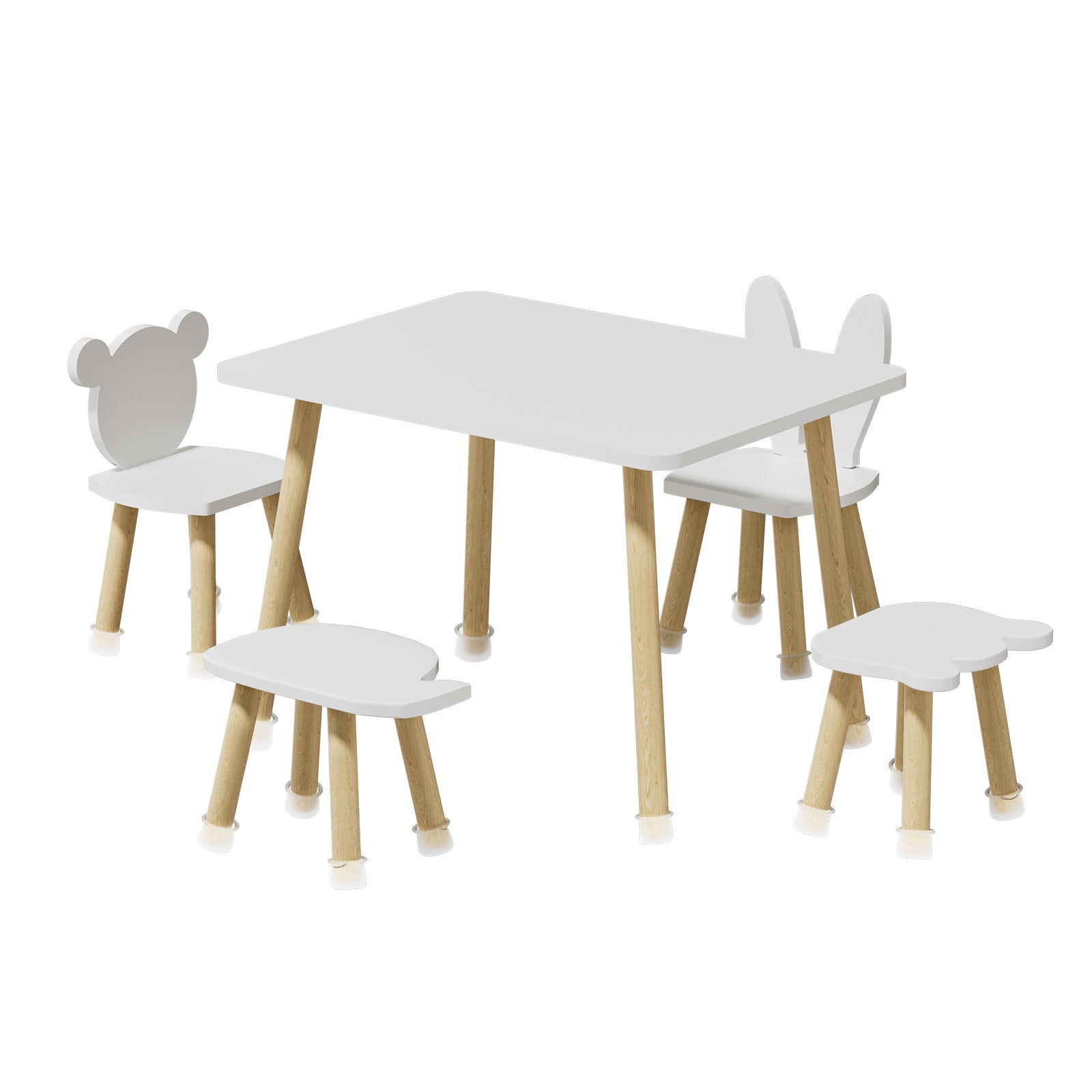 Toddler Wood Kids Play Table with 4 Animals Shape Chairs