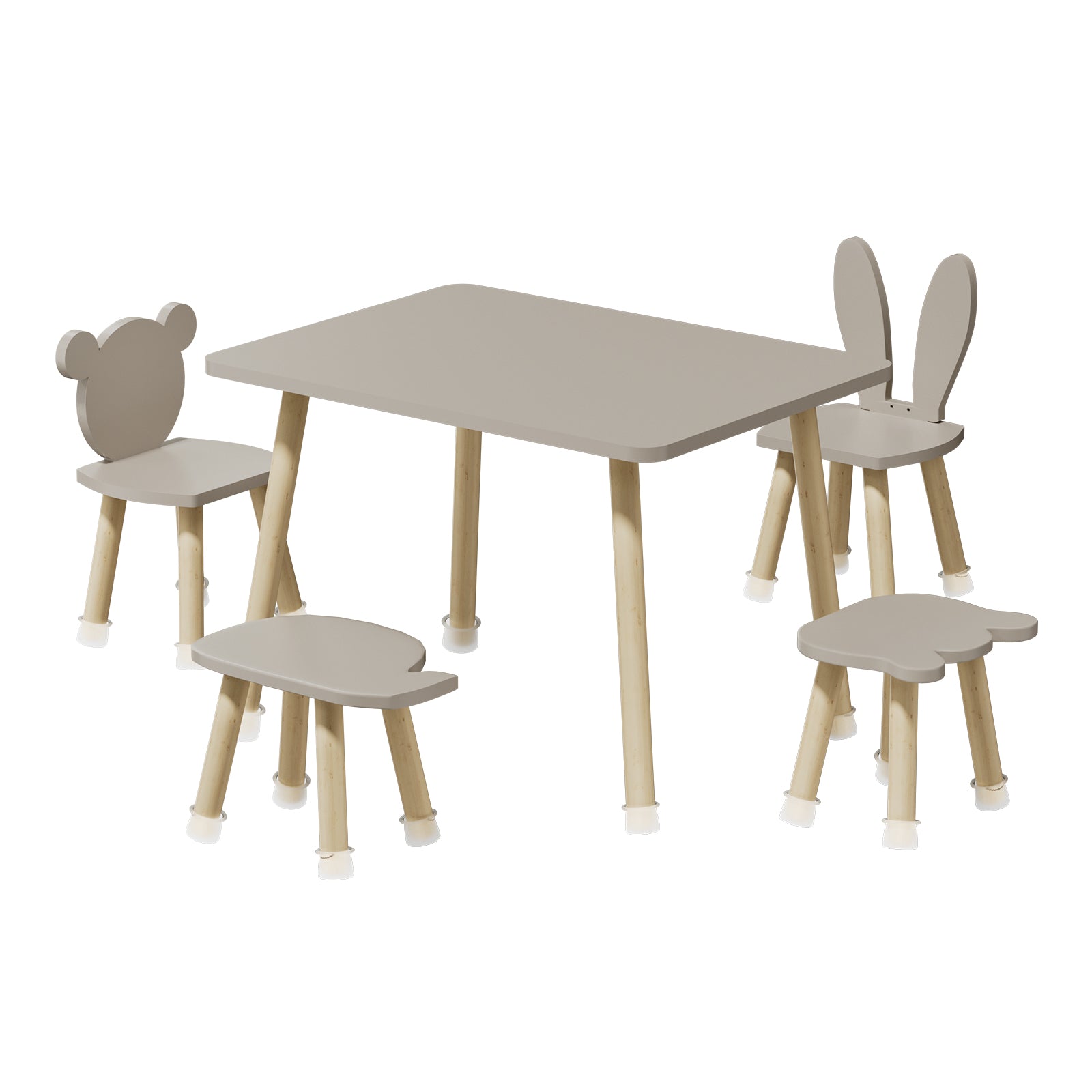 Toddler Wood Kids Play Table with 4 Animals Shape Chairs