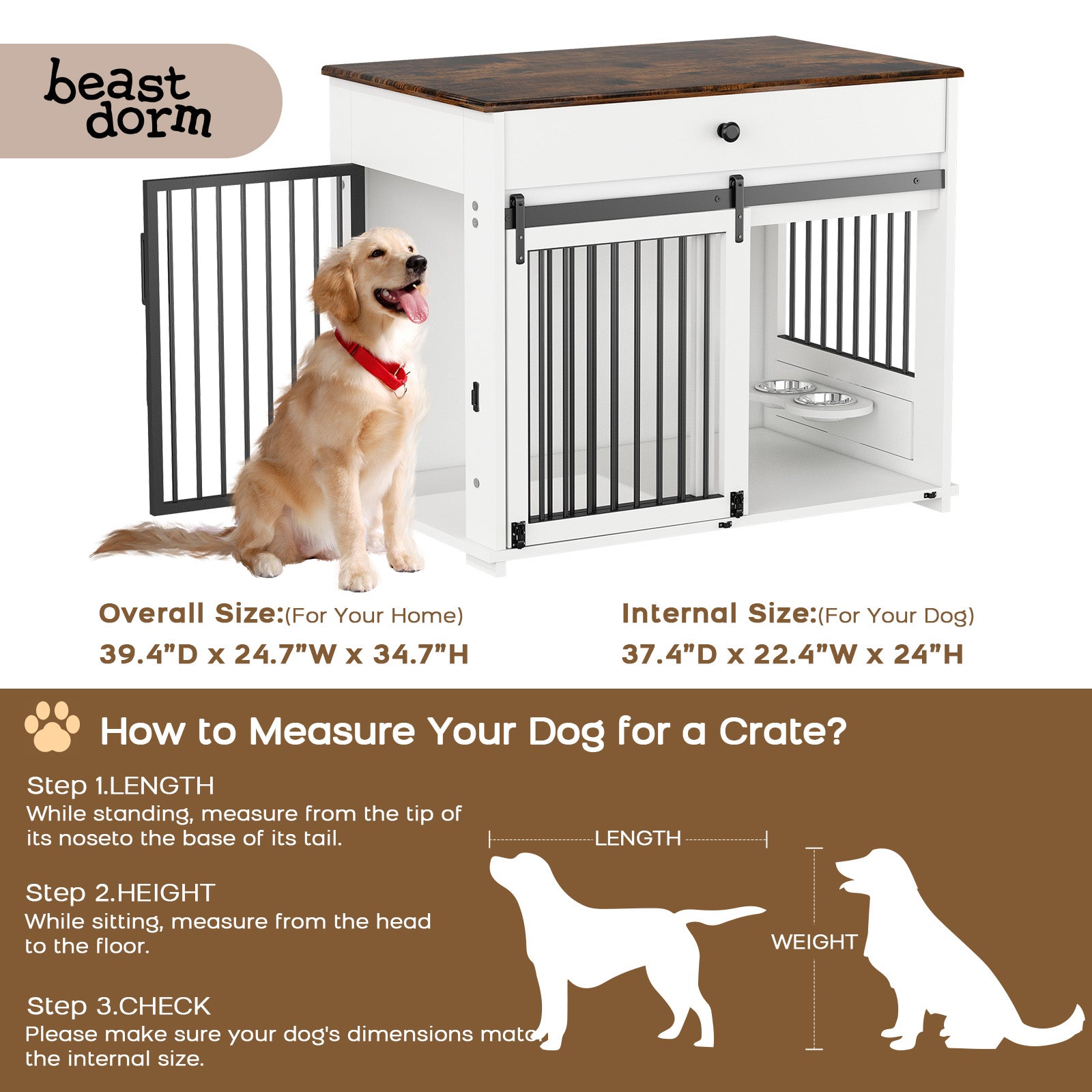 Cage pour chien à porte coulissante en métal Beastdorm Gris