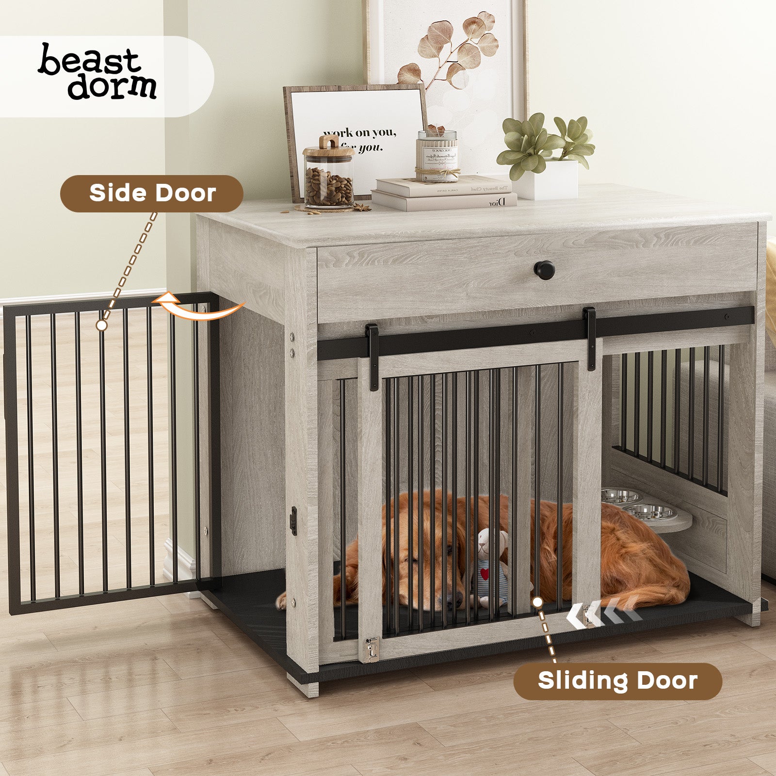 Cage pour chien à porte coulissante en métal Beastdorm Gris