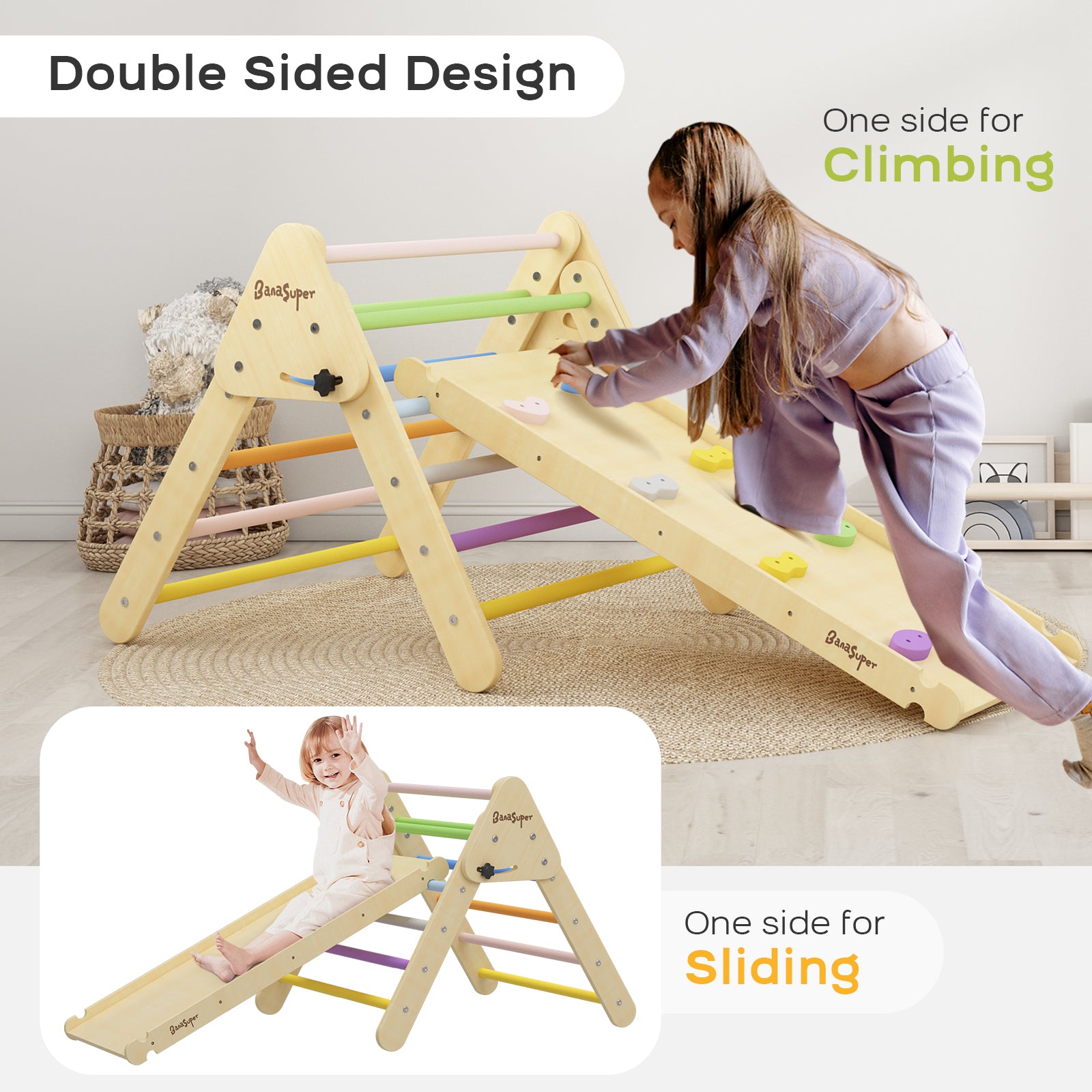 Colorful 2 in 1 Climbing Triangle Ladder with Ramp