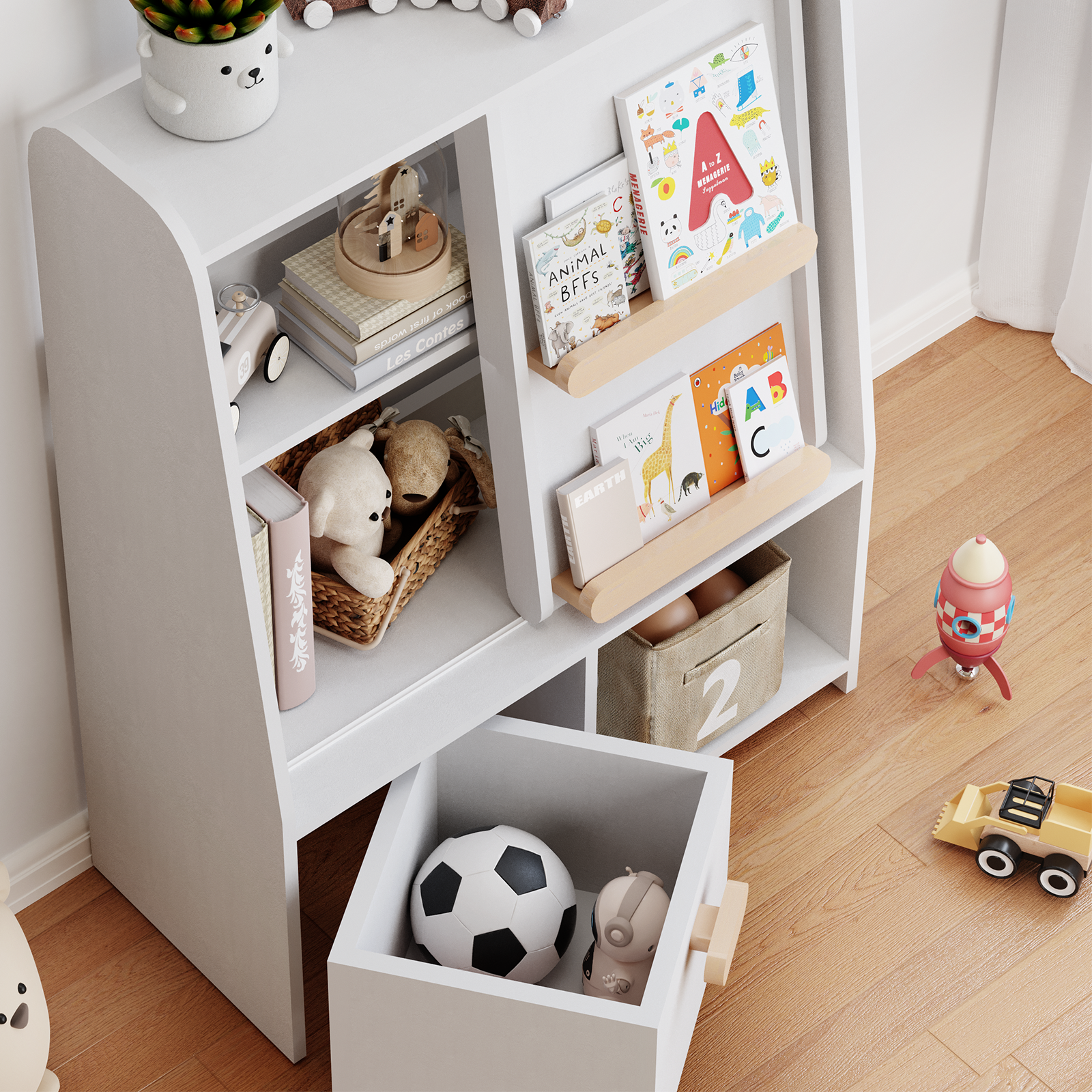 Bookcase With Movable Drawer and Sliding Door