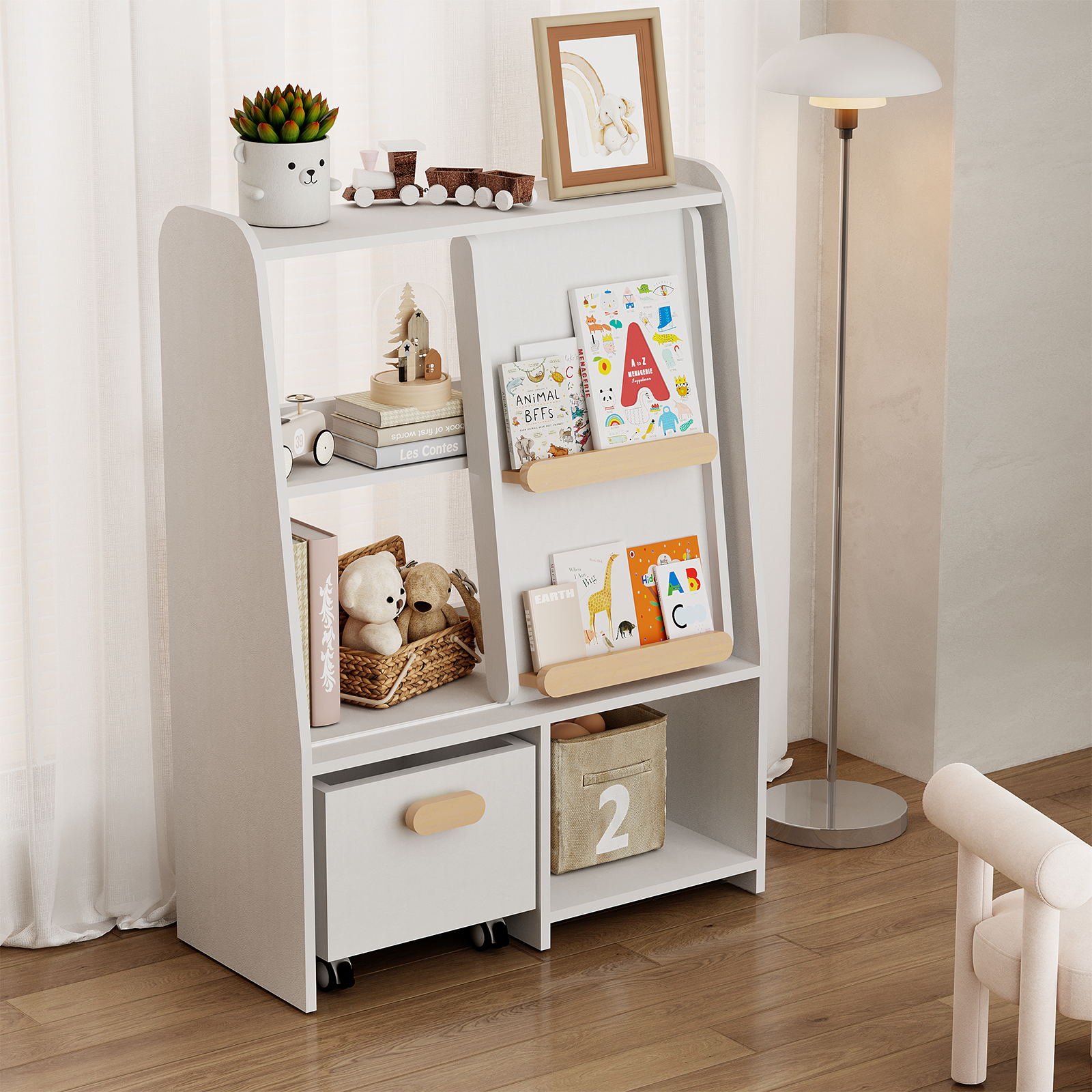 Bookcase With Movable Drawer and Sliding Door