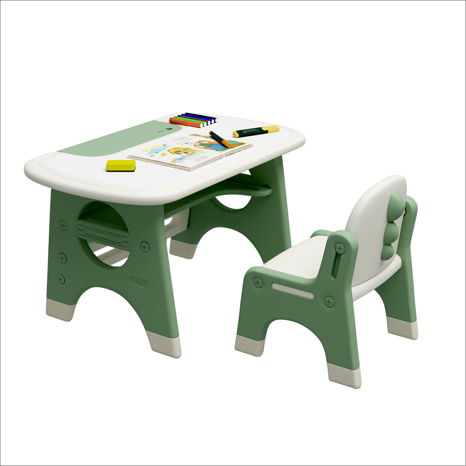 Kid's Drawing Table and Chair Set Green