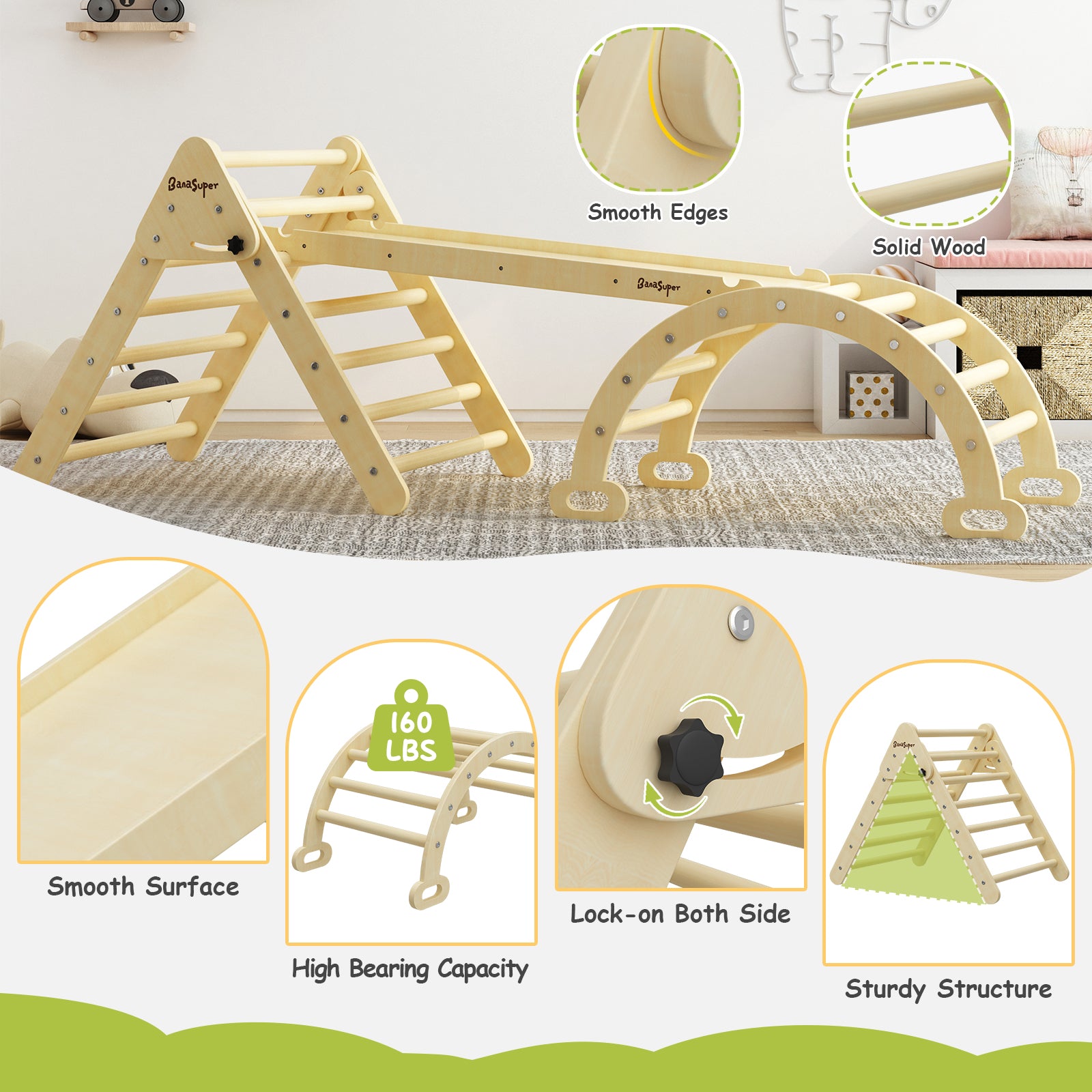 Large 3 in 1 Climbing Triangle Ladder with Ramp & Arch