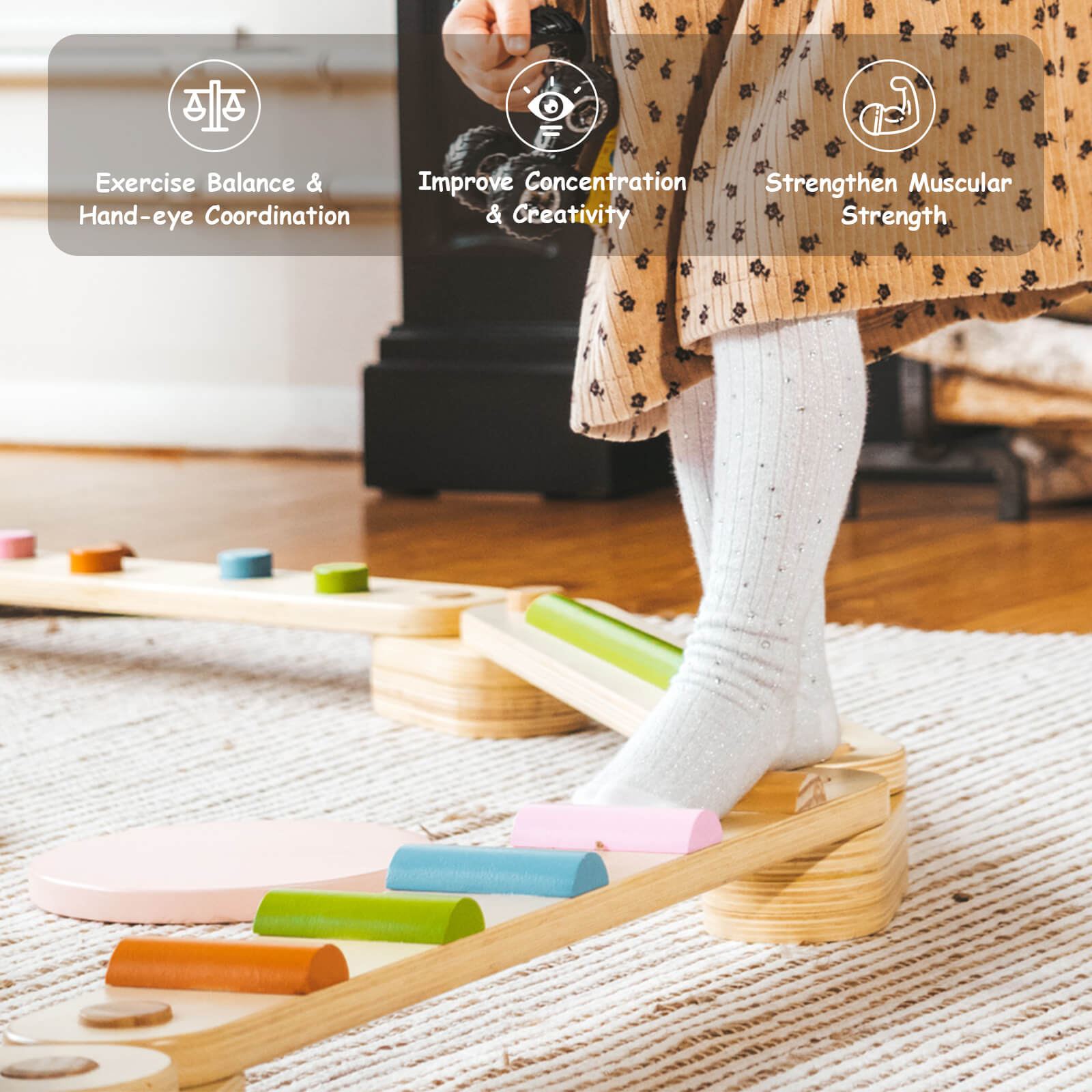 Wooden Balance Beam Stepping Stones for Kids